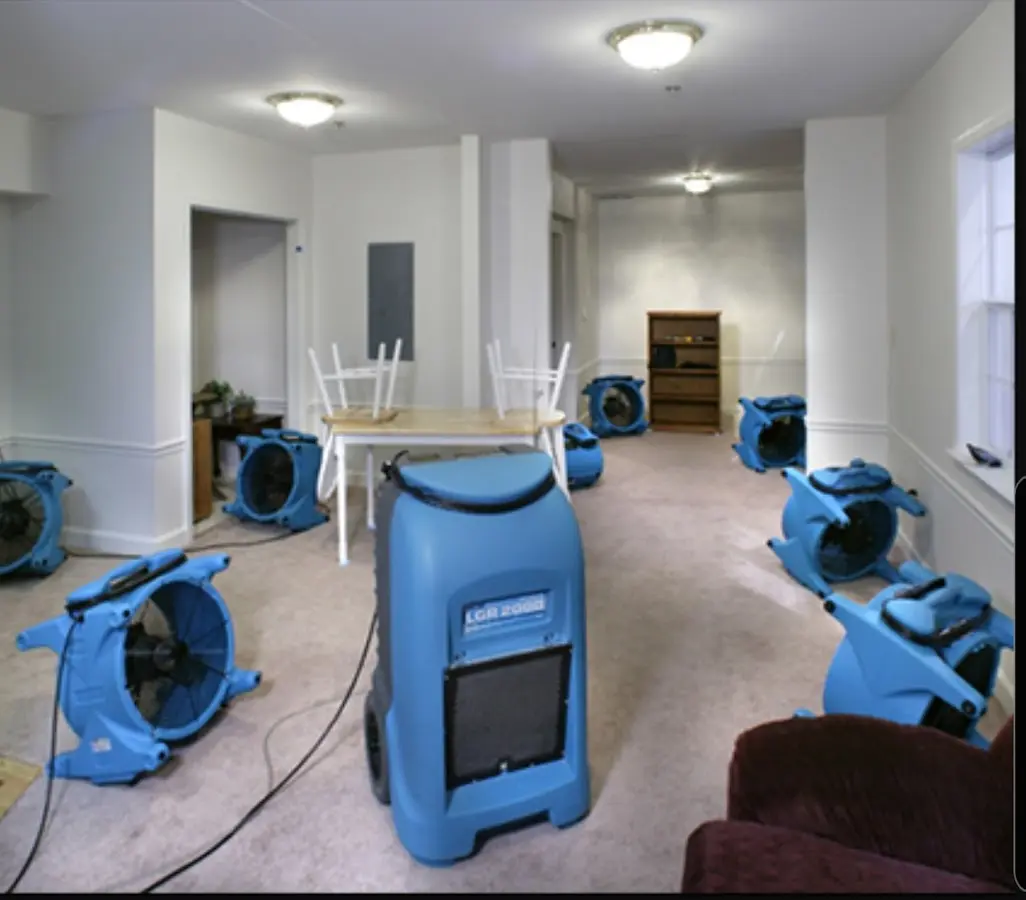 Air movers and dehumidifier setup for Water Damage Restoration in Lackawaxen